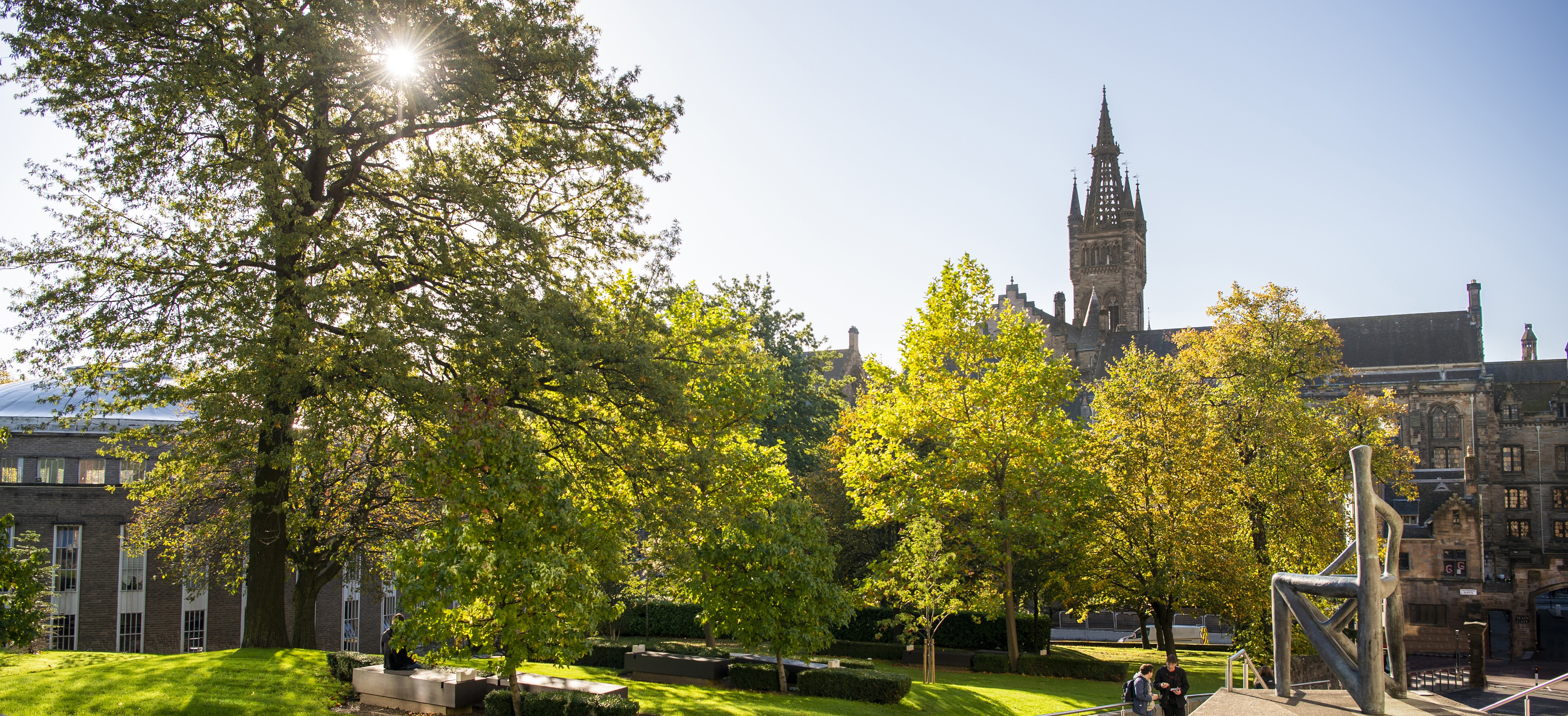 image of the gilbert scott building from outside the university library