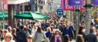 View of crowds on busy Glasgow street