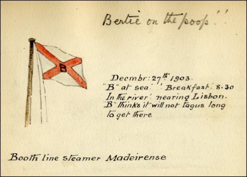 Coloured sketch of flag of the SS Madeirense titled 