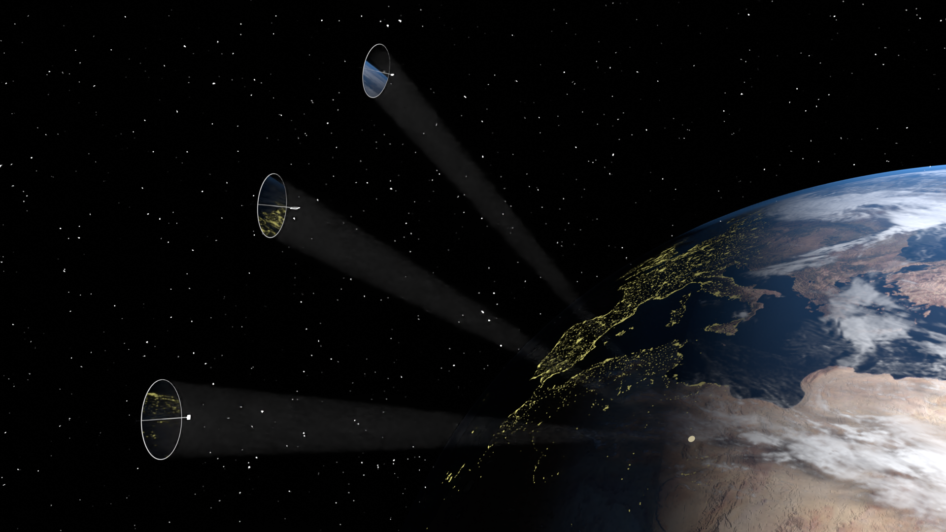 Space reflectors send additional sunlight to solar power farms on Earth. Credits: Dr. Andrea Viale, NASA (for Earth texture)