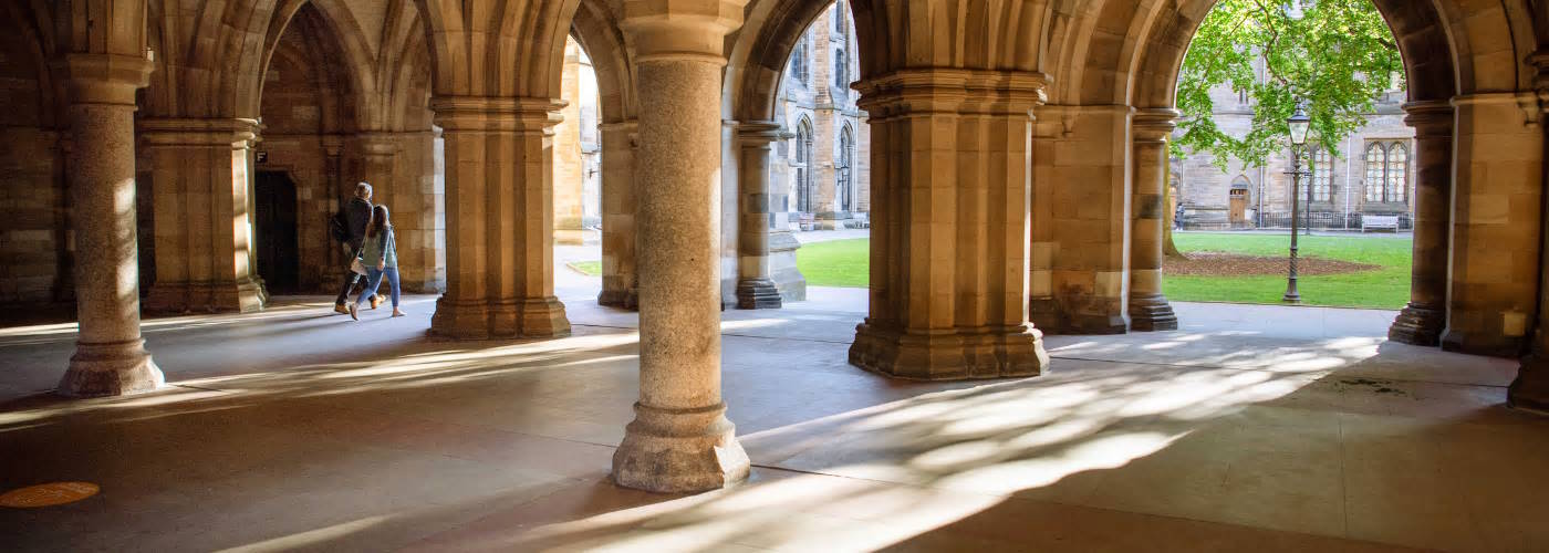 The cloisters at University of Glasgow in the sun