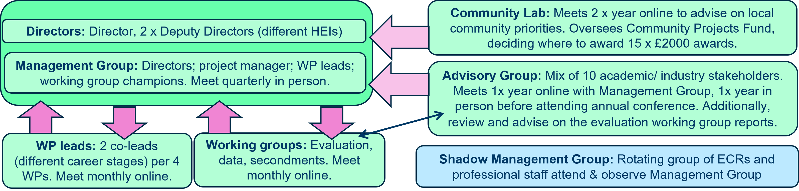 A diagram providing a visual representation of an example project governance structure 