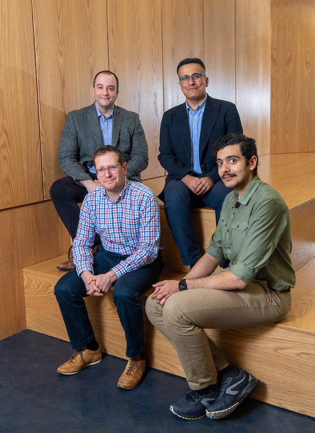 Clockwise from top left: Prof David Flynn, Prof Hadi Heidari, Dr Mahmoud Wagih and Prof Jeff Kettle of the James Watt School of Engineering.