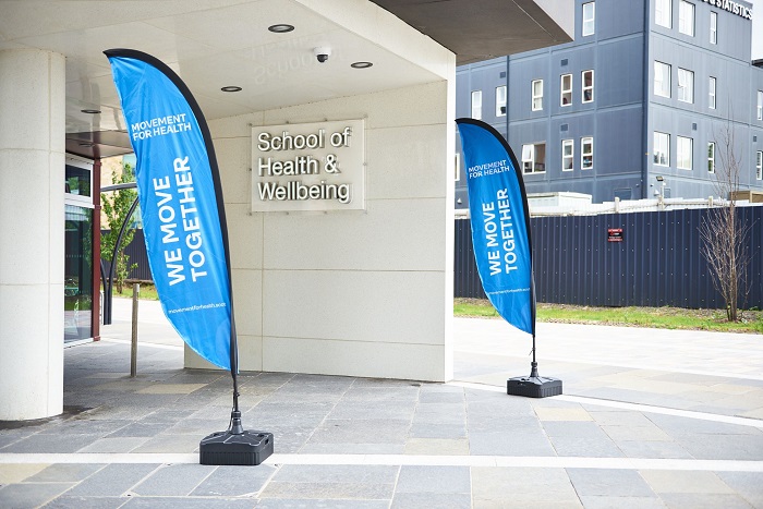 Movement for Health Banners outside Clarice Pears building