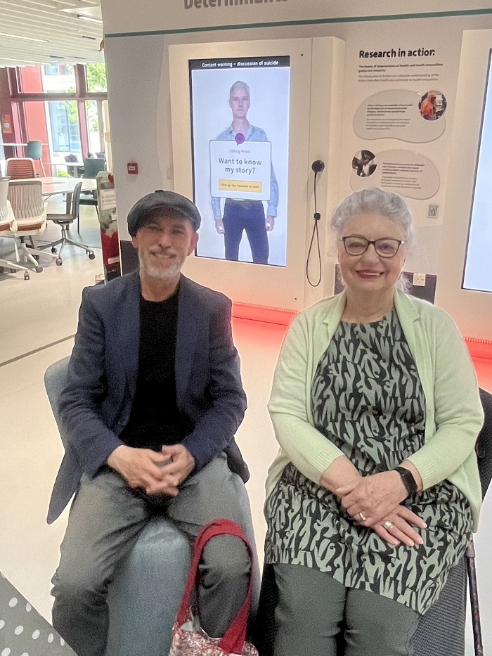 Pat and Jim Byrne from Glasgow West End Guide sit in Hub area