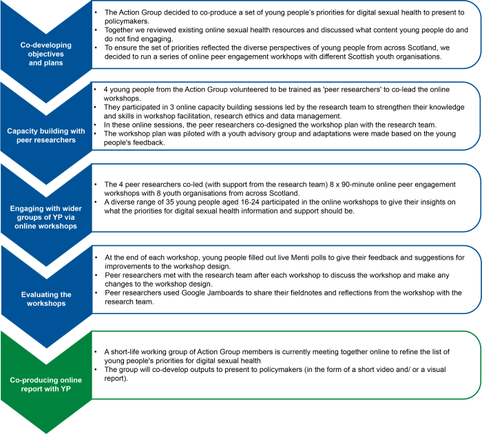 The stages of the CODUNDRUM online peer research process