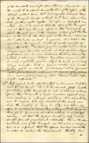 Second page of a letter of response by Adam Smith and committee to the protest of Leechman, Simson, Clow and Anderson regarding Professor William Rouet's (also spelt Rouat or Ruat) post being declared vacant, February 1760. (GUAS Ref: GUA 27027, p2. Copyright reserved.) 