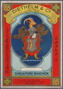 Image of a label used on the bales destined for Diethelm & Co Ltd for the Singapore and Bangkok markets from the United Turkey Red Co Ltd collection, n.d.  (GUAS Ref: UGD 13/7a/8/3.  Copyright reserved.) 