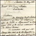 First page of a letter from T B White, writing from Hong Kong in 1863, asking Mr Denny 'to rough out, plan, specification and estimate for a new Boat like Rona, only larger and a little finer lines on the bow'.  (GUAS Ref: UGD 3/5/24 p1.  Copyright reserved.)