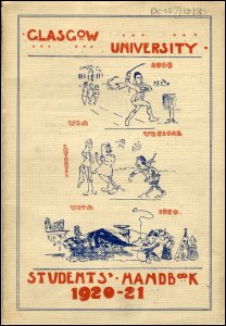 The front cover of the Glasgow University Students' Handbook for 1920-21, in which details of the Sino-Scottish Society and its office bearers are listed. (GUAS Ref: DC 157/18/30. Copyright reserved.) 