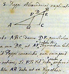 Manuscript notes and diagram made in the mid 18th century by Robert Simson, as annotations to his copy of the writings of Pappus of Alexandria, published in 1589. (MS Gen 1118) Links to book of the month article.