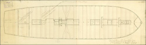 Upper deck plan of HMS Medusa, dated 1800.  Scale is 1:48.  (Image courtesy of the National Maritime Musuem, Plan Ref: ZAZ2969, Image Ref: J5895.  Copyright reserved.) 