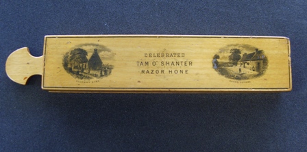 The Celebrated Tam o Shanter Razor Hone in Mauchline Ware case. 