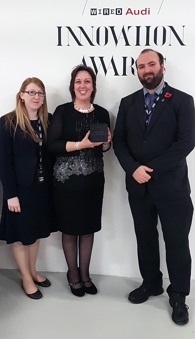 Image of Professor Sheila Rowan with her WIRED award