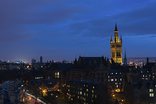 The main campus at night