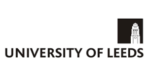 University of Leeds logo; the name in black with a black square over the word Leeds, with a white representation of the tower on the university's Parkinson building