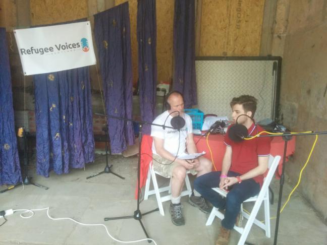 Solas 2019 Refugee Voices Podcasts live recording an interview with Fawaz Raif