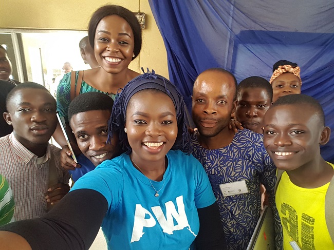 A photo of University of Glasgow's Sofiat Olaosebikan with African scientists