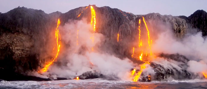 Lava flow hitting the sea