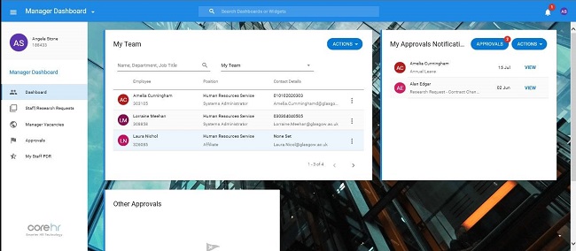 CoreHR Screenshot - Manager dashboard 650