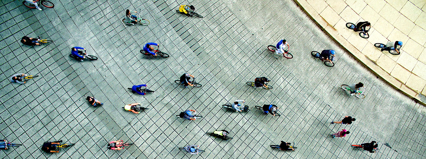 Students riding bikes