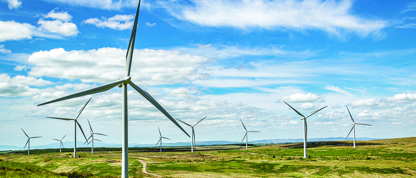 A wind farm in a rural landscape