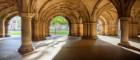 Sunshine coming through University of Glasgow Cloisters