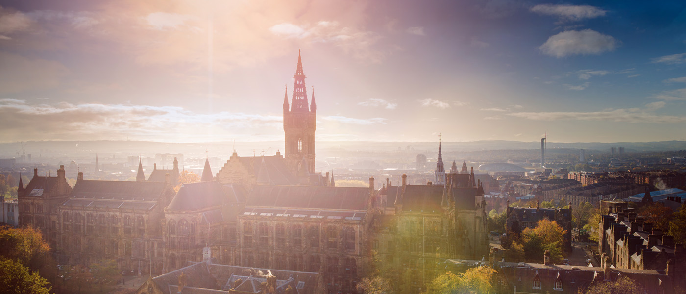 The Gilbert Scott Building at sunset