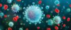 Photo of coronavirus with red and blue background