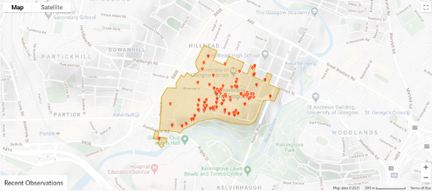 Map of species observations from iNaturalist