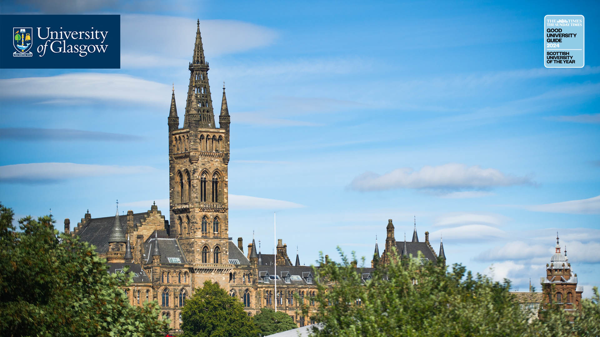 The Gilbert Scott Building, as seen from Kelvingrove Park