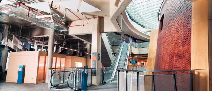 Level 6 showing teaching stack (right), escalator and group leaning spaces