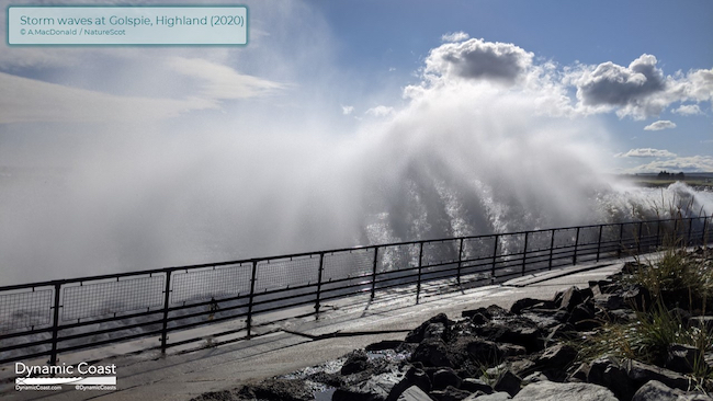 Storm waves crash on the coast in Golspie in the Highlands Image credit: A. MacDonald / NatureScot