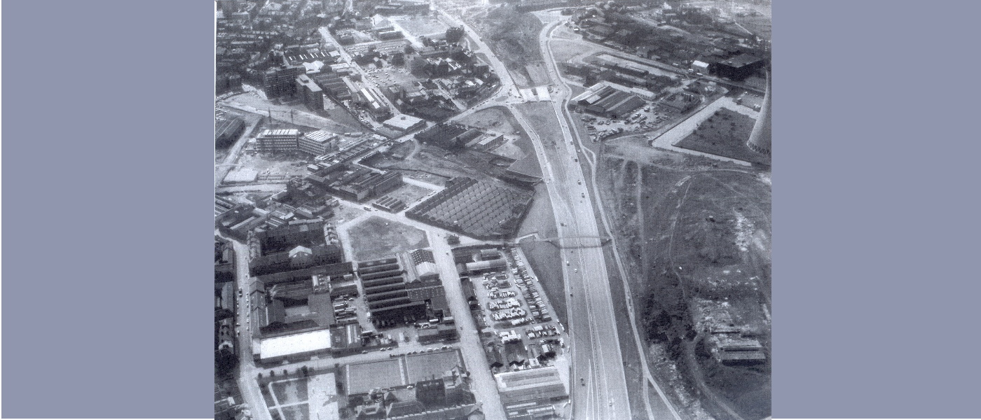 Megalith010C8C M8 looking west, 1966, Broomhill at right, airshaft at right centre