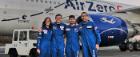 Beth Lomax, Gunter Just, Patrick McHugh, and Paul Broadley pictured in front of the Air Zero G Airbus A310 in which they conducted their microgravity experiments