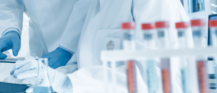 Close up of a laboratory bench with test-tubes