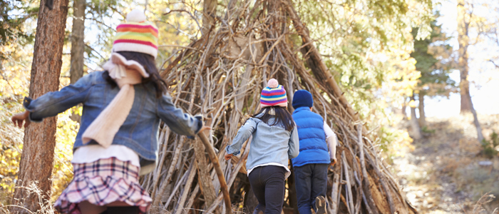 Photo of young children playing a in wood