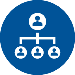 An organogram on a blue background