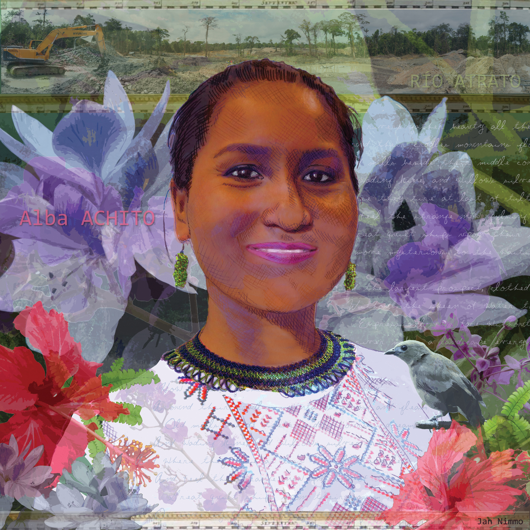 Portrait of woman against natural collage background