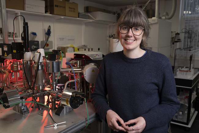 Dr Áine O’Brien, of the University of Glasgow’s School of Geographical & Earth Sciences, in the lab at the Scottish Universities Environmental Research Centre (SUERC) (Photo credit: University of Glasgow / Chris James)