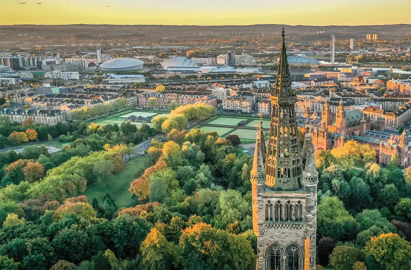 the University main building looking south over Glasgow