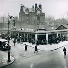 Photograph of the temporary Food Department following fire which burnt the east Wing of the Main Building (south side Kensington High Street). The Department was erected on allotment sites, which later became the John Barker Crown Site building and now house 