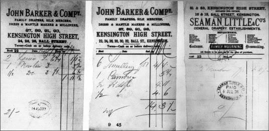 Photograph of customers’ bills, various dates and headings, c1876-1877.  (GUAS Ref: HF 51/8/1/1/3 photo 24. Copyright reserved.)