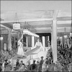 Photograph of a colour wash drawing of the Display Hall situated on 4th Floor of old Barker Building. Mannequin Display in progress, early 1930.  (GUAS Ref: HF 51/8/1/1/3 photo 20. Copyright reserved.)