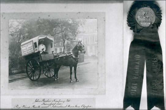 2nd prize photograph and award (actual exhibit) for Horse Van (Ball Street Loading Dock). International Horse Show, Olympia 1910.  (GUAS Ref: HF 51/8/1/1/3 photo 9. Copyright reserved.)